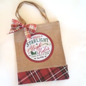 Jute Red Plaid Shopping Tote Bag Christmas Country Rustic Cabin Retro